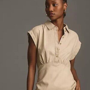 Anthropologie Cap-Sleeve V-Neck Ruched Slim Midi Dress (XL)